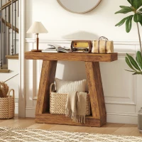HOMCOM 42" Farmhouse Console Table, 2-Tier Entryway Table with Storage for Hallway, Living Room, Behind Couch, Rustic Brown(m-2)