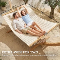 Outsunny Outdoor Hammock 2-Person, with Pillow & Pad, 440 lbs Capacity, Cream White(m-5)