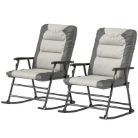Outsunny Folding Rocking Chair Set of 2 Padded Rockers with Armrest, Light Grey(m-11)