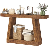 HOMCOM 55" Farmhouse Console Table, 2-Tier Entryway Table with Storage for Hallway, Living Room, Behind Couch, Rustic Brown