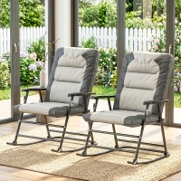 Outsunny Folding Rocking Chair Set of 2 Padded Rockers with Armrest, Light Grey(m-10)