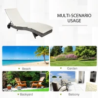 Outsunny Outdoor Adjustable Wicker Chaise Lounge Chair with Cushion & Wheels for Patio, Deck, Poolside, Cream White(m-7)