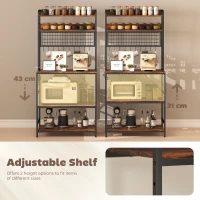 HOMCOM Kitchen Baker's Rack with Power Outlet and LED Light, 5-Tier Coffee Bar Station with 10 Hooks, Rustic Brown(m-7)