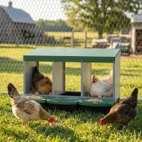 PawHut Chicken Nesting Boxes, 3 Compartment Metal Nesting Boxes for Chicken Coop, Egg Laying Boxes with Lid Cover(m-1)