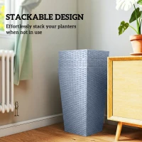 Outsunny Tall Planters for Outdoor Plants Set of 3, 24 In Taper Planters with Drainage Holes, Rattan Decor Plant Pots, Light Gray(m-7)