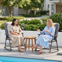 Outsunny Folding Rocking Chair Set of 2 Padded Rockers with Armrest, Light Grey(m-9)