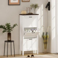HOMCOM Shoe Cabinet with 3 Flip Drawers, Farmhouse Narrow Shoe Storage Cabinet with Adjustable Shelves, White(m-1)