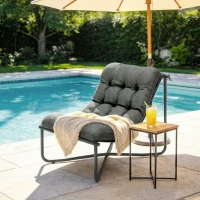 Outsunny Outdoor Patio Chair, Comfy Sling Lounge Chair with Cushion, Breathable Wide Seat, Steel Frame, Dark Grey(m-10)