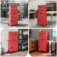 HOMCOM Large Tool Cabinet, 3-in-1 Rolling Tool Chest, Detachable Tool Storage Organizer with 6 Drawers and Pegboard, Red(m-10)