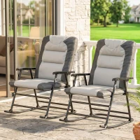 Outsunny Folding Rocking Chair Set of 2 Padded Rockers with Armrest, Light Grey(m-8)