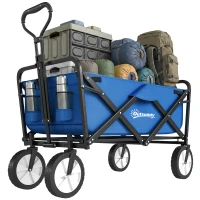 Outsunny Small Collapsible Folding Wagon Cart, Heavy Duty Outdoor Utility Garden Cart with Universal Wheels and Adjustable Handle for Camping Sports Shopping Beach, Dark Blue(m-2)