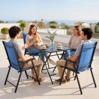 Outsunny Folding Patio Chairs Set of 4, High Back Outdoor Dining Chairs with Breathable Mesh Seat for Lawn, Deck, Blue(m-10)