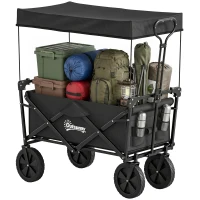 Outsunny Steel Frame Folding Garden Cart, Collapsible Wagon Cart with Removable Canopy, Telescopic Handle and Carrying Bag(m-2)