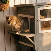 PawHut Outdoor Cat House, 3-Tier Kitty Shelter with 5 Escape Doors, Weather Resistant, Gray & White(m-11)