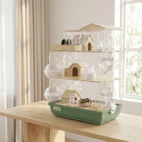 PawHut Large Hamster Cage, 3 Tiers Acrylic Hamster Habitat with Water Bottles, Running Wheel for Pet Mice, Dwarf Hamster(m-10)