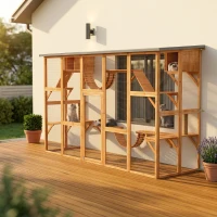 PawHut Large Catio with Multiple Shelves & Bridges, Catio with Ramps, Cat Window Box Enclosure for Outdoor Use, Orange(m-2)