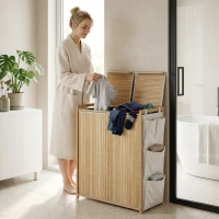 HOMCOM Bamboo Laundry Hamper with Removable Drawstring Bag and Side Storage Pockets, 32 Gal, Natural(m-9)