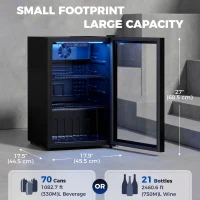 HOMCOM 2.4 Cu.Ft Beverage Refrigerator, 70 Can Beverage Fridge Cooler with Double-Layer Glass Door(m-3)