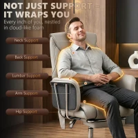 HOMCOM Massage Office Chair with 6 Points Vibration, Executive Desk Chair with High Back, PU Leather, Footrest, Gray(m-5)