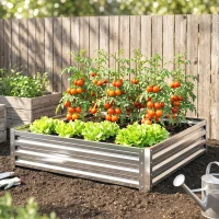 Outsunny 4' x 4' x 1' Galvanized Raised Garden Bed, Outdoor Metal Planter Box with Open Bottom, Square Raised Garden Box for Vegetables, Flowers, Herbs, Silver(m-9)
