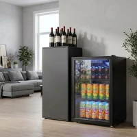 HOMCOM 2.4 Cu.Ft Beverage Refrigerator, 70 Can Beverage Fridge Cooler with Double-Layer Glass Door(m-9)