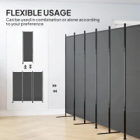 HOMCOM 6 Panel Room Divider, 6 Ft Folding Privacy Screen, Portable Freestanding Partition Wall Divider, Charcoal Grey(m-6)