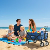 Outsunny Small Collapsible Folding Wagon Cart, Heavy Duty Outdoor Utility Garden Cart with Universal Wheels and Adjustable Handle for Camping Sports Shopping Beach, Dark Blue(m-9)