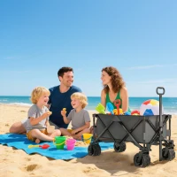 Outsunny Outdoor Pull Along Trailer Folding Camping Trailer for Beach Garden with Handle, Anti-Slip Wheel - Dark Grey(m-9)