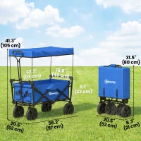 Outsunny Steel Frame Folding Garden Cart, Collapsible Wagon Cart with Removable Canopy, Telescopic Handle and Carrying Bag, Dark Blue(m-3)