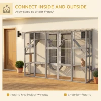 PawHut Catio Playground Cat Window Box Outside Enclosure for Multiple Cats w/ Shelves & Bridges, Gray(m-4)