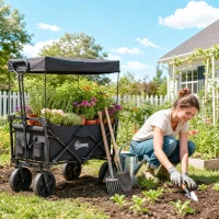 Outsunny Steel Frame Folding Garden Cart, Collapsible Wagon Cart with Removable Canopy, Telescopic Handle and Carrying Bag(m-8)