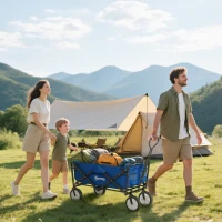 Outsunny Small Collapsible Folding Wagon Cart, Heavy Duty Outdoor Utility Garden Cart with Universal Wheels and Adjustable Handle for Camping Sports Shopping Beach, Dark Blue(m-1)