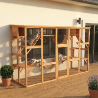 PawHut Large Catio with Multiple Shelves & Bridges, Catio with Ramps, Cat Window Box Enclosure for Outdoor Use, Orange(m-10)