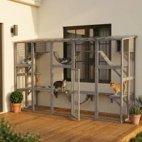 PawHut Catio Playground Cat Window Box Outside Enclosure for Multiple Cats w/ Shelves & Bridges, Gray(m-2)