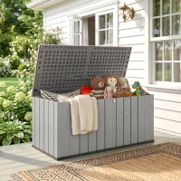 Outsunny Outdoor Storage Box Large Capacity Deck Box with Lockable Lid Gas Struts for Patio Garden 125.5 gal Grey(m-10)