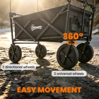Outsunny Steel Frame Folding Garden Cart, Collapsible Wagon Cart with Removable Canopy, Telescopic Handle and Carrying Bag(m-7)