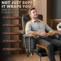 HOMCOM Massage Office Chair with 6 Points Vibration, Executive Desk Chair with High Back, PU Leather, Footrest, Black(m-4)