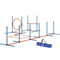 PawHut Dog Agility Training Equipment, 5PCS Dog Obstacle Course Starter Kit with Carrying Bag(m-2)