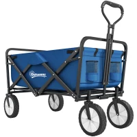 Outsunny Small Collapsible Folding Wagon Cart, Heavy Duty Outdoor Utility Garden Cart with Universal Wheels and Adjustable Handle for Camping Sports Shopping Beach, Dark Blue(m-11)