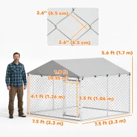 PawHut 7.5' x 7.5' x 5.6' Outdoor Dog Kennel Heavy Duty Galvanized Steel Chain Link with UV-resistant Roof, Silver(m-3)