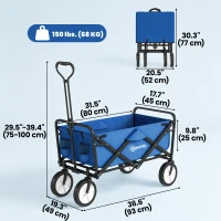 Outsunny Small Collapsible Folding Wagon Cart, Heavy Duty Outdoor Utility Garden Cart with Universal Wheels and Adjustable Handle for Camping Sports Shopping Beach, Dark Blue(m-3)