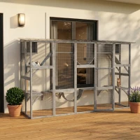 PawHut Catio Playground Cat Window Box Outside Enclosure for Multiple Cats w/ Shelves & Bridges, Gray(m-10)
