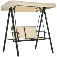 Outsunny 2-Person Patio Swings with Canopy, Outdoor Canopy Swing with Adjustable Shade, Breathable Mesh Seats and  Steel Frame for Garden, Poolside, Backyard, Beige(m-1)