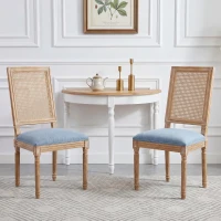 Set of 2 Dining Chairs with Eco-Friendly Rubberwood Frame, Upholstered Dining Seating with Slender Fluted Legs, 20'' L x 22'' W x 39.5'' H, Blue(m-7)