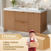 Single Sink Bathroom Vanity with SMC Integrated Sink, Wall-Mounted Floating Cabinet for Contemporary Homes, 42'' L x 19.5'' W x 23.5'' H, Wood(m-10)