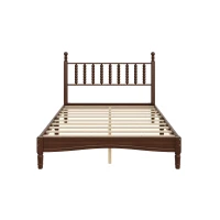 Full Size Wood Platform Bed with Retro Gourd-Shaped Headboard & Wooden Slat, Solid Bed Frame for Eclectic Decors, 79'' L x 57'' W x 45'' H, Walnut(m-2)