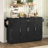 Practical Buffet Cabinet with 4 Doors and 1 Drawer, Spacious Sideboard with Adjustable Shelves, 54.5" L x 15.5" W x 33" H, Black(m-1)
