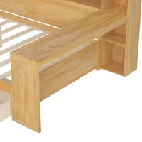 Wooden Full Size Daybed with Built-In Study Desk and 2 Storage Drawers, Space-Saving Guest Bed with Side Shelving, 91.5'' L x 65'' W x 45'' H, Natural(m-10)