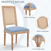 Set of 2 Dining Chairs with Eco-Friendly Rubberwood Frame, Upholstered Dining Seating with Slender Fluted Legs, 20'' L x 22'' W x 39.5'' H, Blue(m-6)