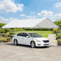 Outsunny 9.6' x 19.5' Carport Heavy Duty Galvanized Car Canopy w/ Included Anchor Kit, 3 Reinforced Steel Cables, White(m-9)